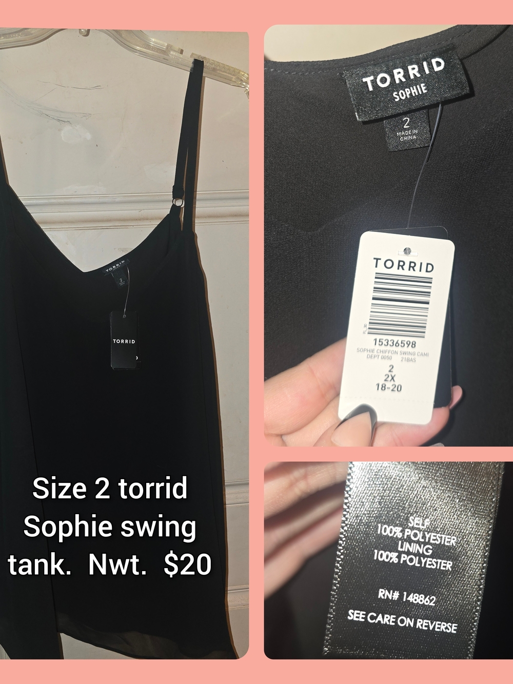 torrid Black Sophie Swing Tank with Adjustable Straps